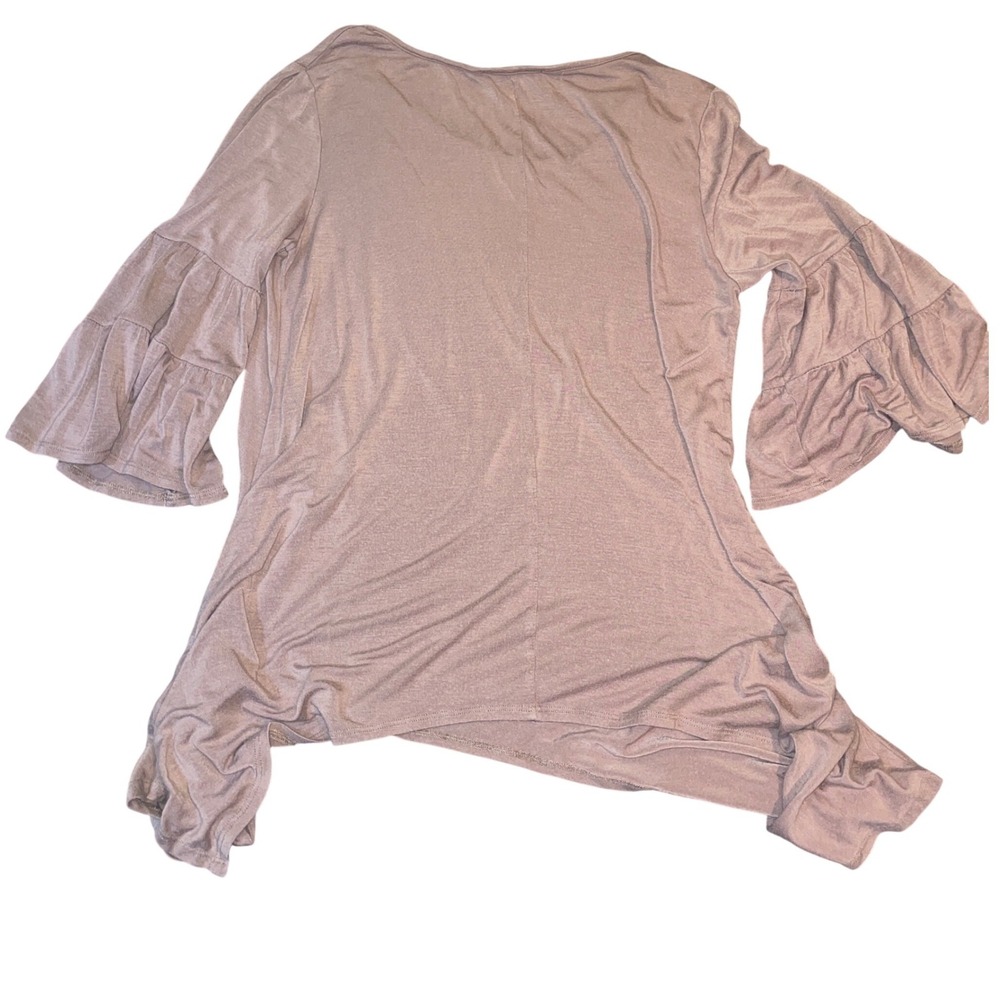 Feelib Beige Ruffle Bell Sleeve Boho Blouse Casual Flowy Tunic Top 3/4 Sleeve - Picture 3 of 7